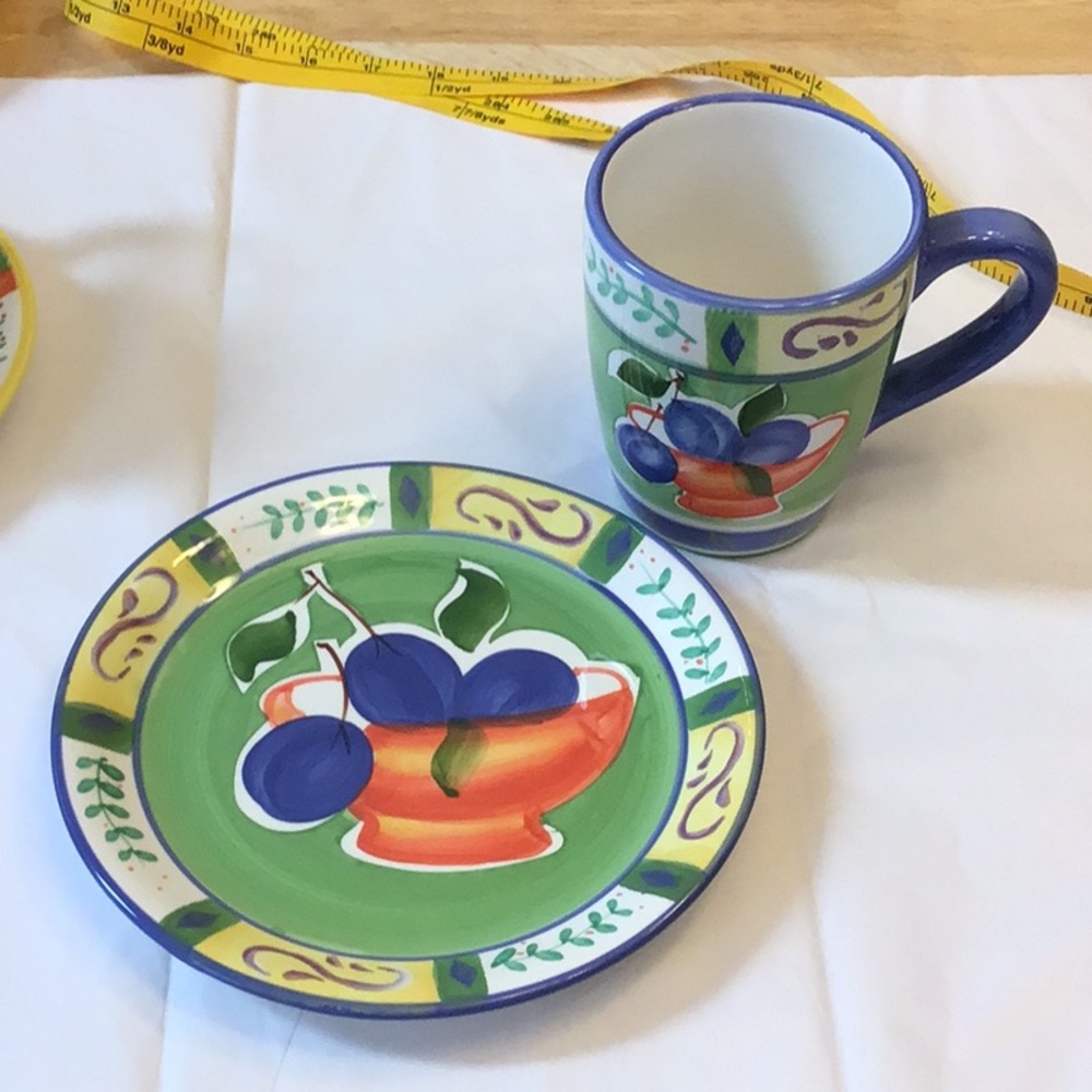 Capri Hand Painted 8” dessert/snack plate, large mug etc